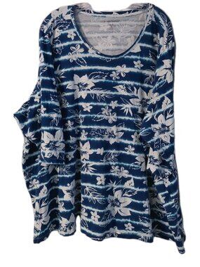 Women Within Womans Shirt Size 4X Blue White Floral Hawaiian 3/4 Sleeve Tunic